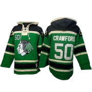Corey Crawford Chicago Blackhawks Old Time Hockey Men's Authentic St. Patrick's Day McNary Lace Hoodie Jersey - Green