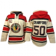 Corey Crawford Chicago Blackhawks Old Time Hockey Men's Authentic Sawyer Hooded Sweatshirt Jersey - White