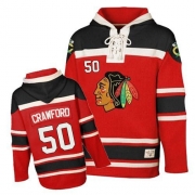 Corey Crawford Chicago Blackhawks Old Time Hockey Men's Premier Sawyer Hooded Sweatshirt Jersey - Red