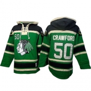 Corey Crawford Chicago Blackhawks Old Time Hockey Men's Premier Sawyer Hooded Sweatshirt Jersey - Green