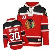 ED Belfour Chicago Blackhawks Old Time Hockey Men's Premier Sawyer Hooded Sweatshirt Jersey - Red