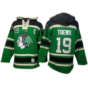 Jonathan Toews Chicago Blackhawks Old Time Hockey Men's Authentic Sawyer Hooded Sweatshirt Jersey - Green