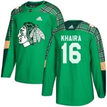 Jujhar Khaira Chicago Blackhawks Adidas Youth Authentic St. Patrick's Day Practice Jersey - Green