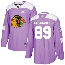 Andreas Athanasiou Chicago Blackhawks Adidas Youth Authentic Fights Cancer Practice Jersey - Purple