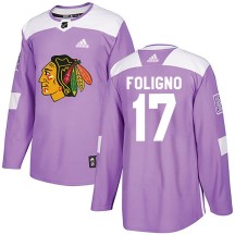 Nick Foligno Chicago Blackhawks Adidas Youth Authentic Fights Cancer Practice Jersey - Purple