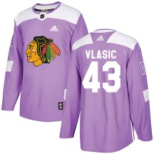 Alex Vlasic Chicago Blackhawks Adidas Men's Authentic Fights Cancer Practice Jersey - Purple