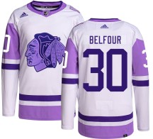 ED Belfour Chicago Blackhawks Adidas Youth Authentic Hockey Fights Cancer Jersey -