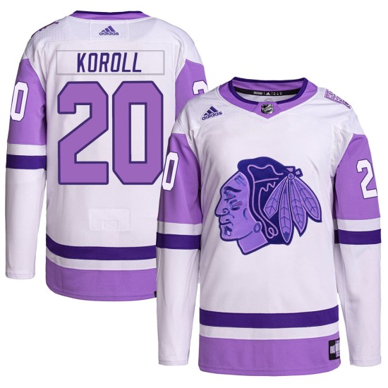 Cliff Koroll Chicago Blackhawks Adidas Youth Authentic Hockey Fights Cancer Primegreen Jersey - White/Purple