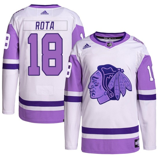 Darcy Rota Chicago Blackhawks Adidas Youth Authentic Hockey Fights Cancer Primegreen Jersey - White/Purple