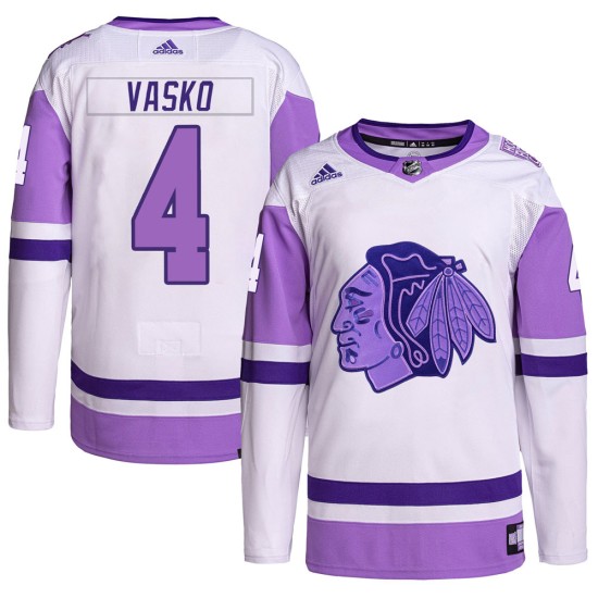 Elmer Vasko Chicago Blackhawks Adidas Youth Authentic Hockey Fights Cancer Primegreen Jersey - White/Purple