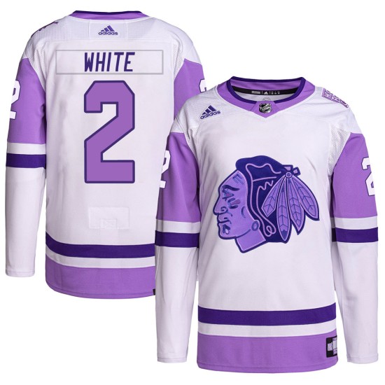 Bill White Chicago Blackhawks Adidas Youth Authentic Hockey Fights Cancer Primegreen Jersey - White/Purple