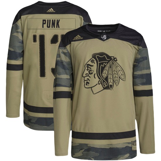 CM Punk Chicago Blackhawks Adidas Youth Authentic Military Appreciation Practice Jersey - Camo
