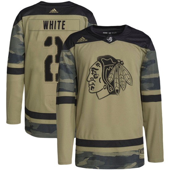 Bill White Chicago Blackhawks Adidas Youth Authentic Camo Military Appreciation Practice Jersey - White