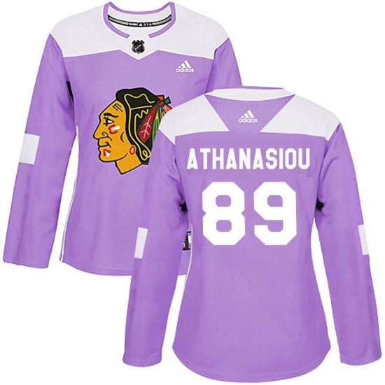 Andreas Athanasiou Chicago Blackhawks Adidas Women's Authentic Fights Cancer Practice Jersey - Purple